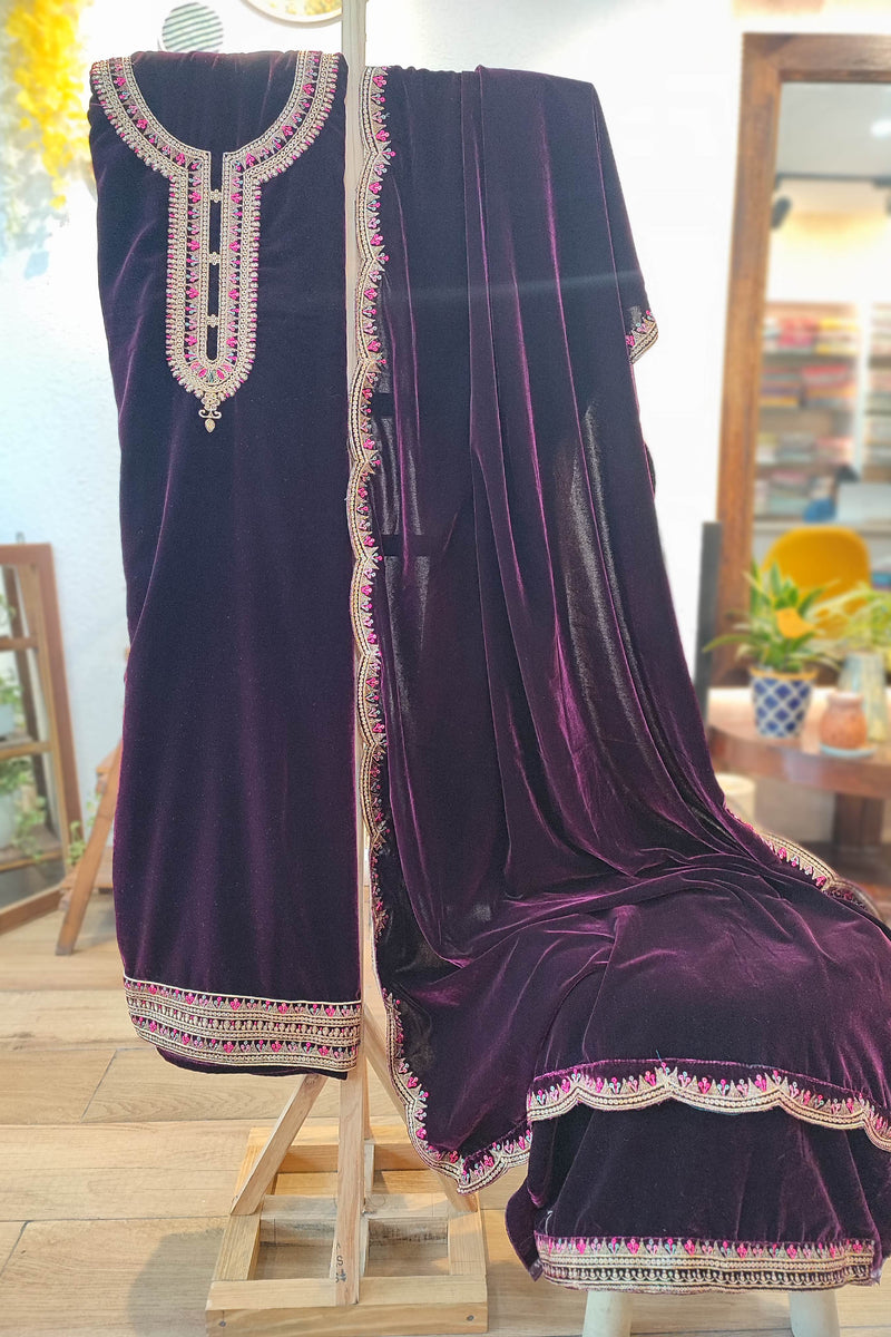 Deep Wine Velvet suit with embroidery