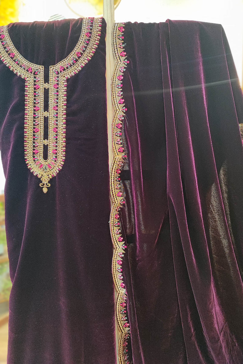 Deep Wine Velvet suit with embroidery