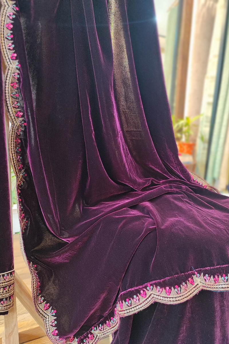 Deep Wine Velvet suit with embroidery