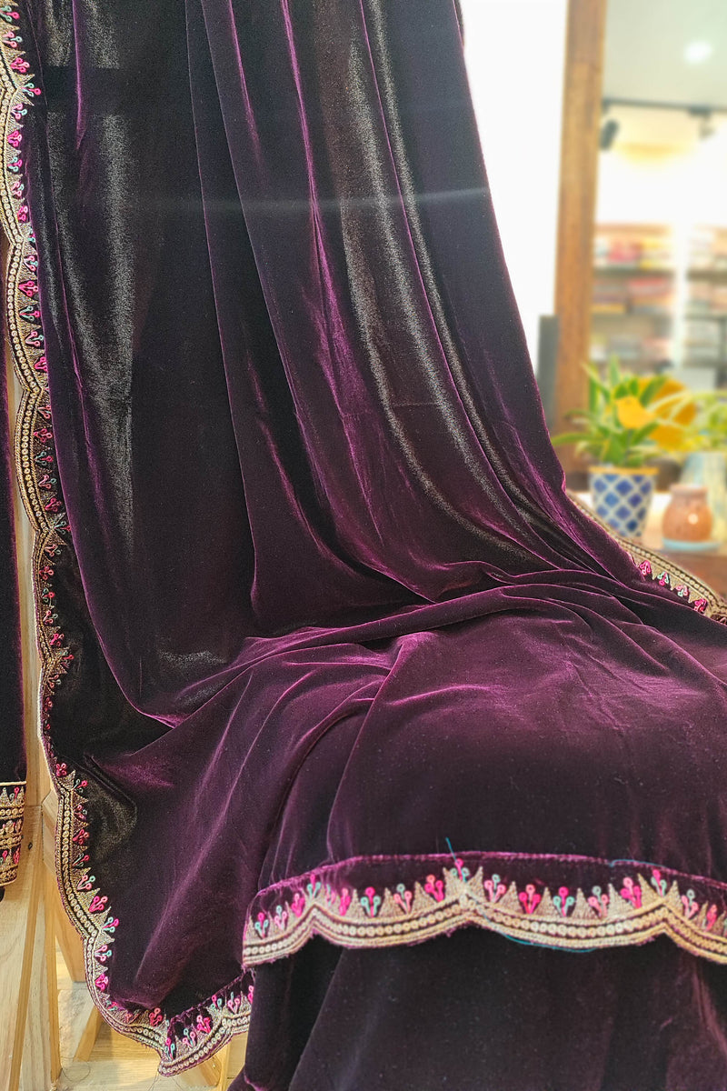 Deep Wine Velvet suit with embroidery