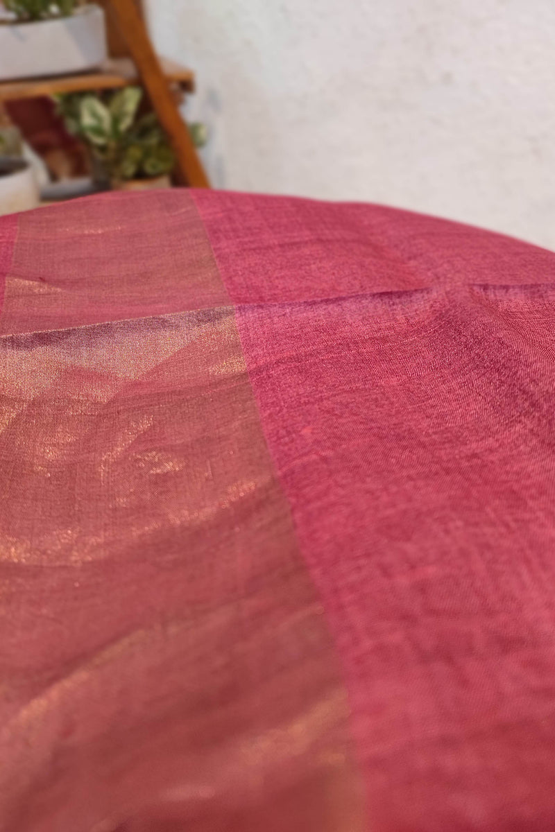 Apricot And Mauve Pure Tassar Silk Printed Saree