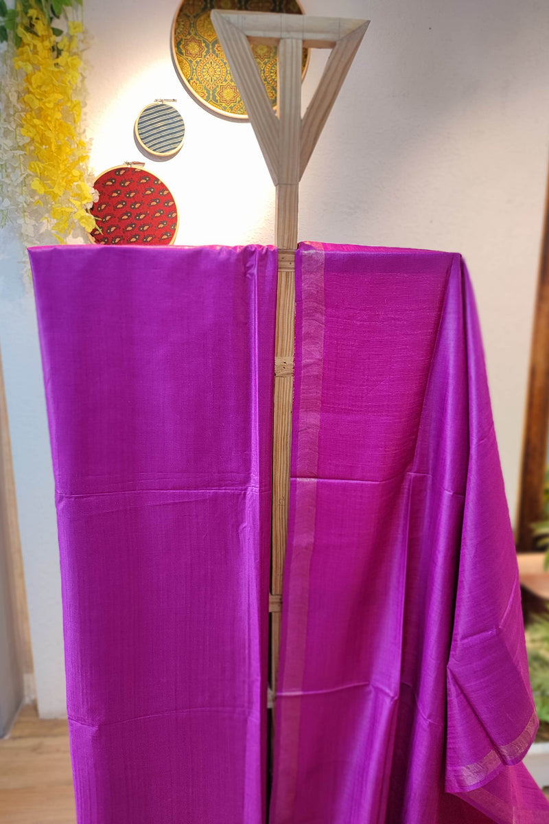 Hot Pink Tussar Gheecha Silk Suit With Dupatta