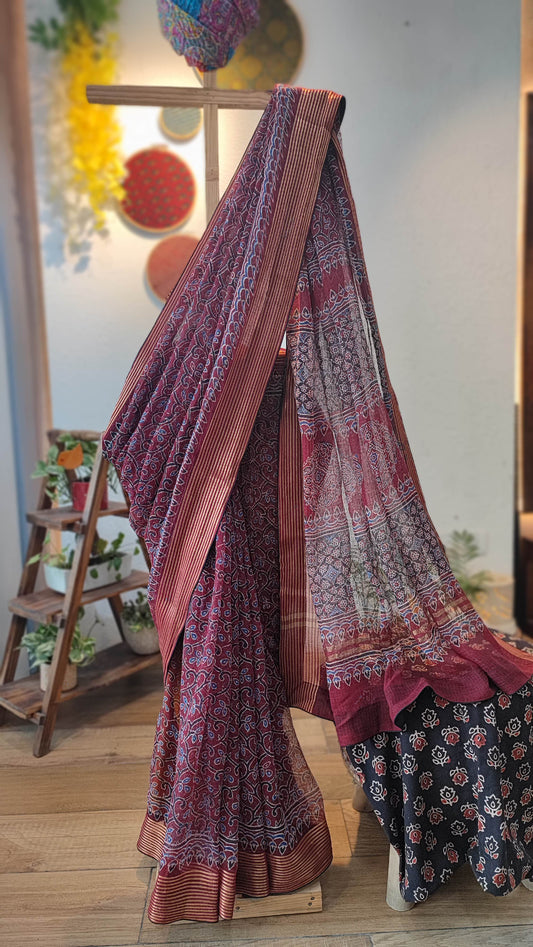 Rust Red Ajrakh Kota Saree