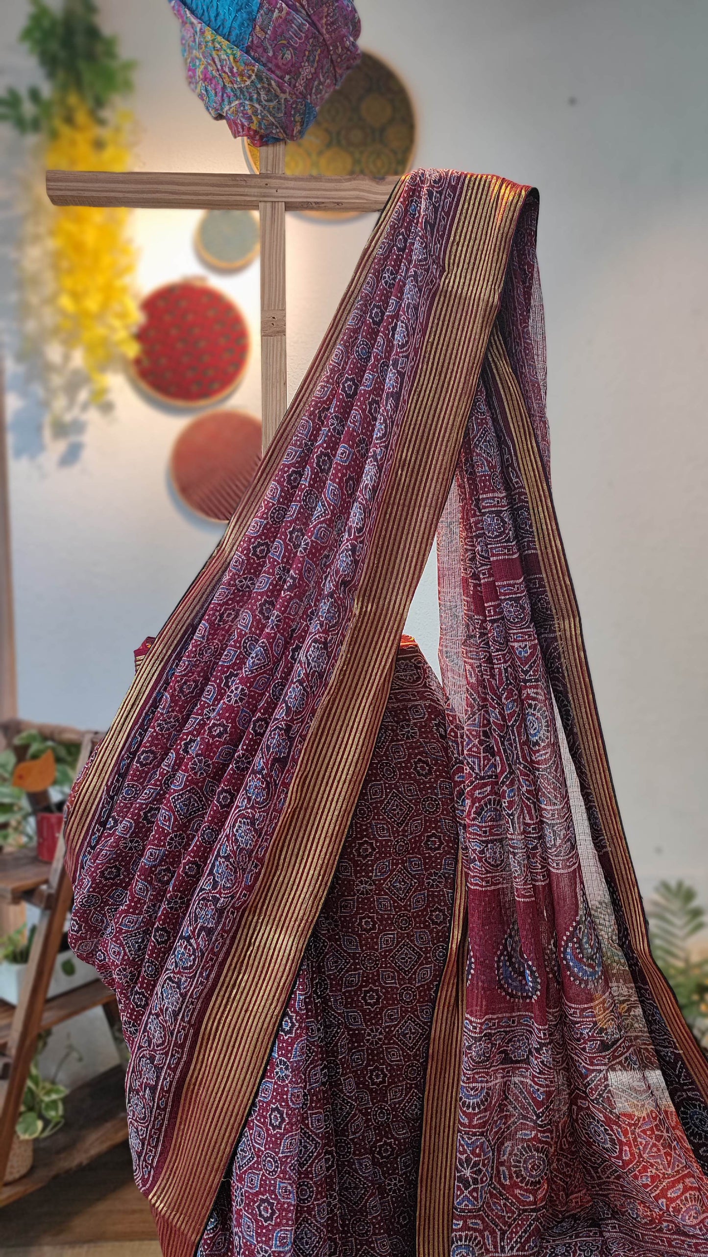 Rust Red Ajrakh Kota Saree