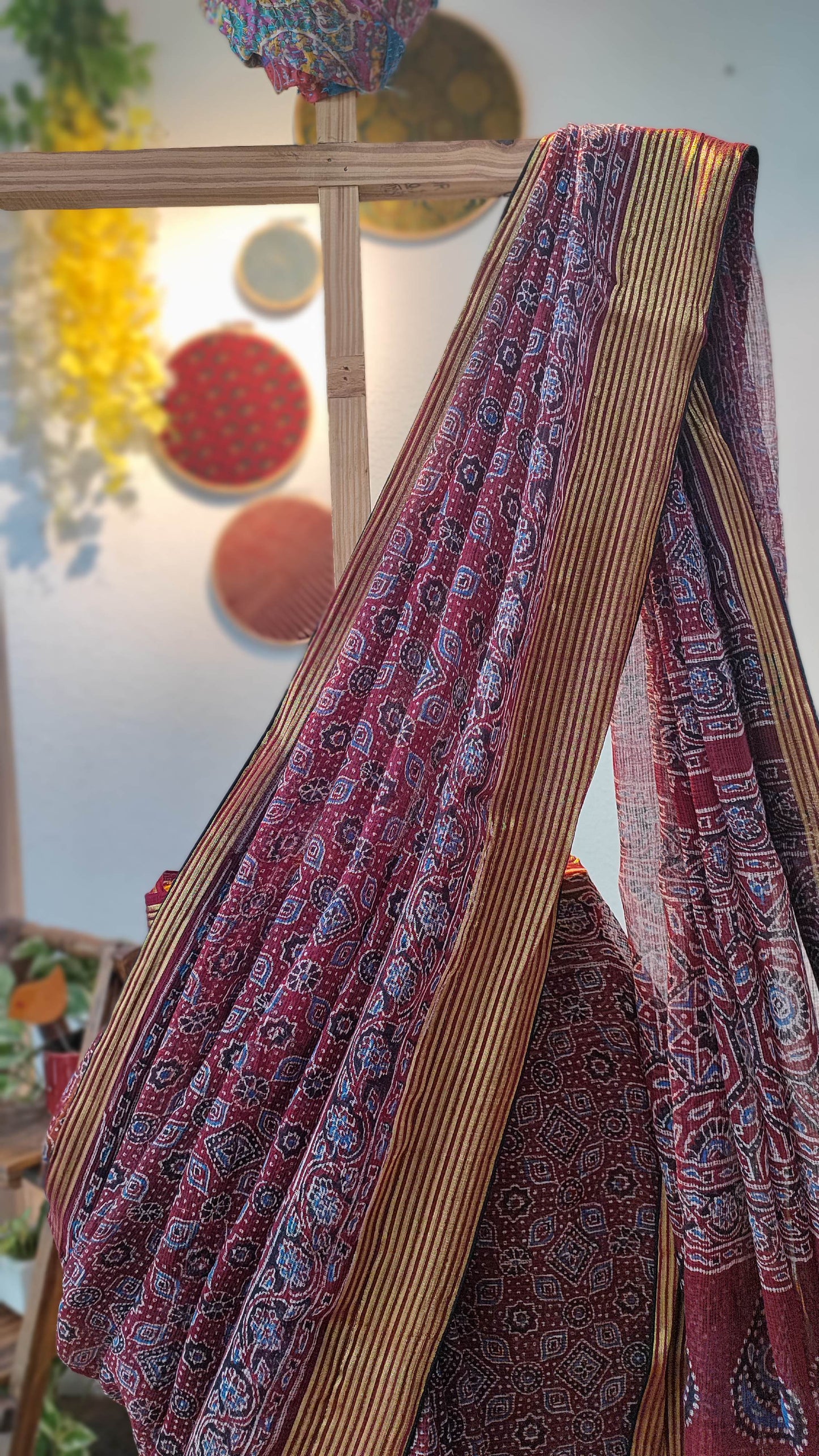 Rust Red Ajrakh Kota Saree