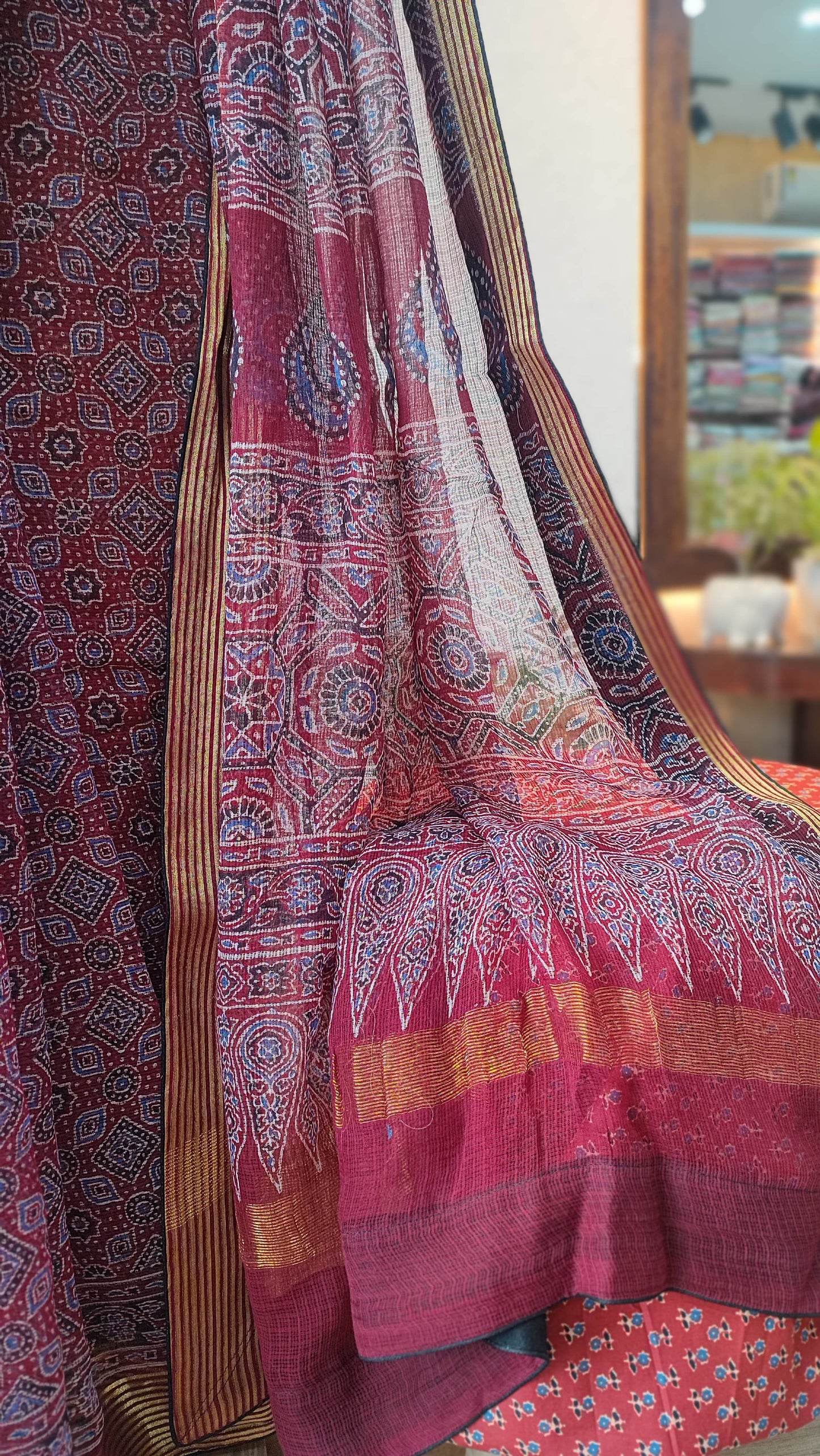 Rust Red Ajrakh Kota Saree
