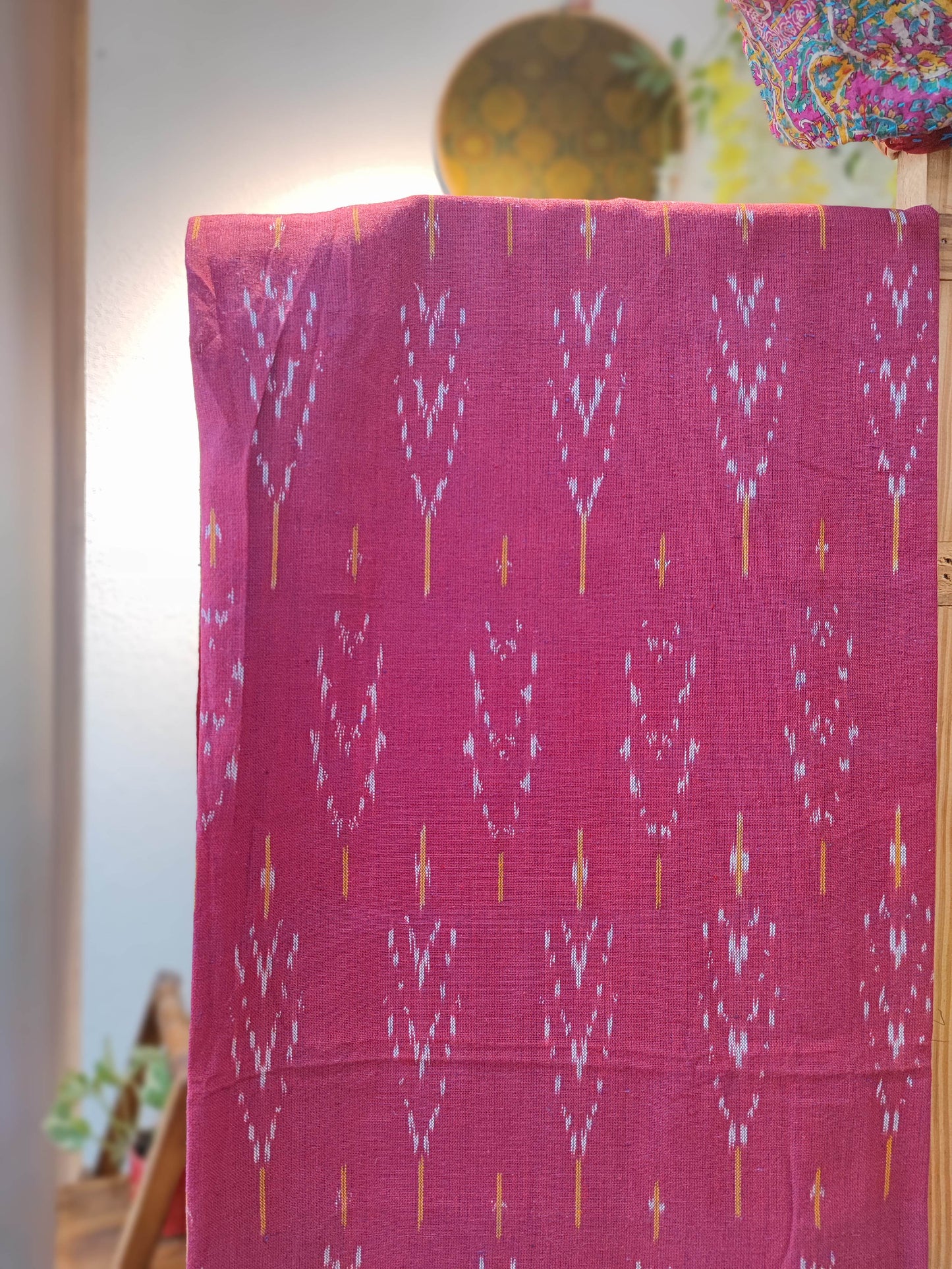 Hot pink And Blue Pure Cotton Handloom Ikkat Suit Set