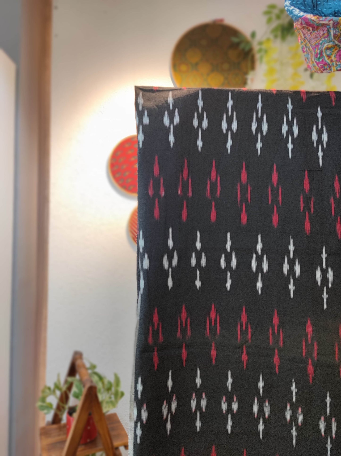 Black and Red Pure Cotton Handloom Ikkat Suit Set