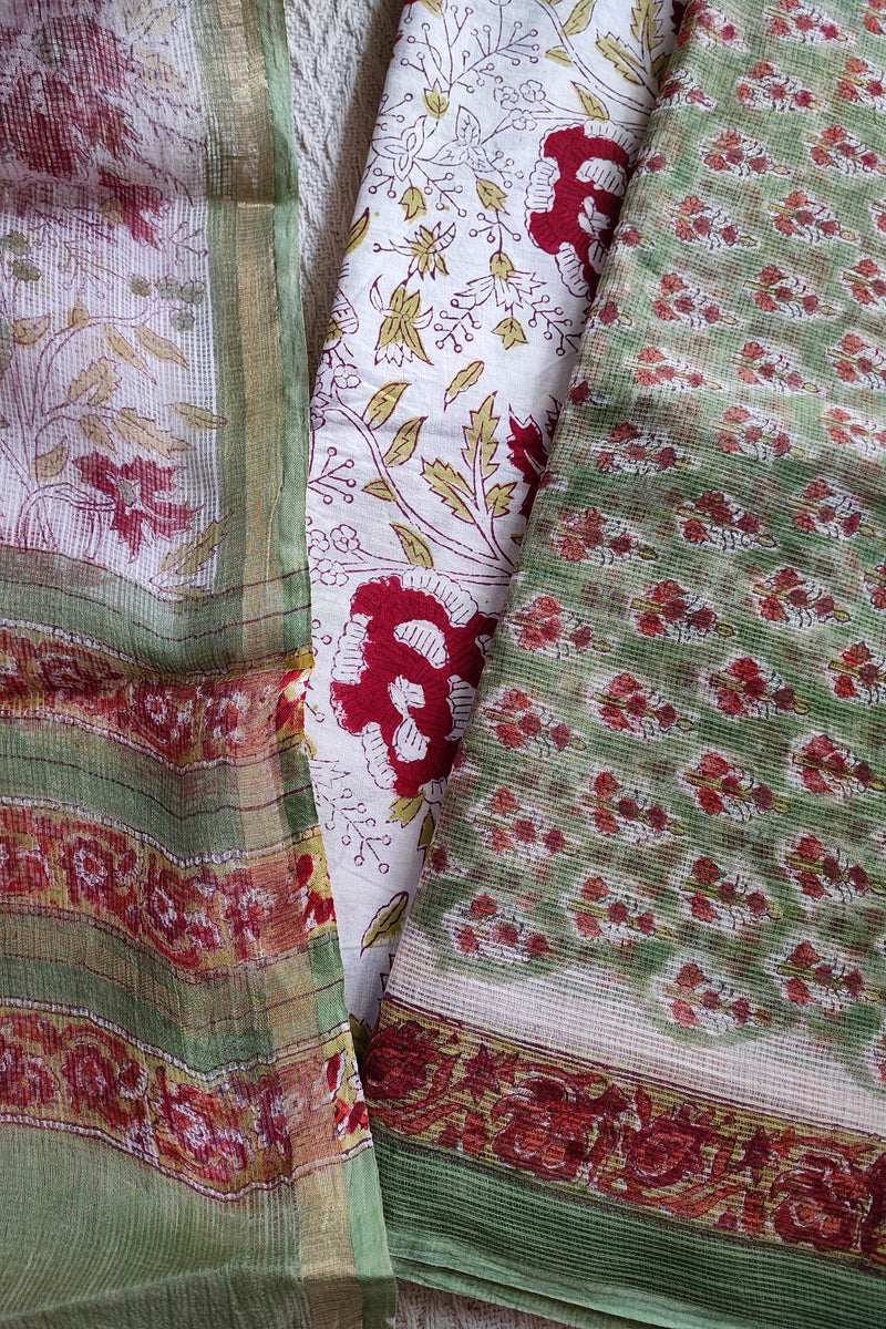 Green and Red floral Printed Kota Suit Set