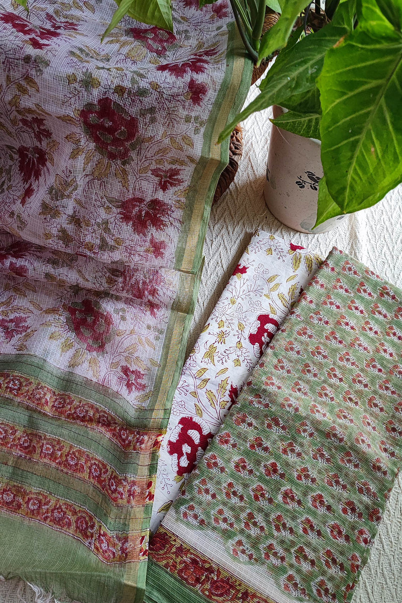 Green and Red floral Printed Kota Suit Set