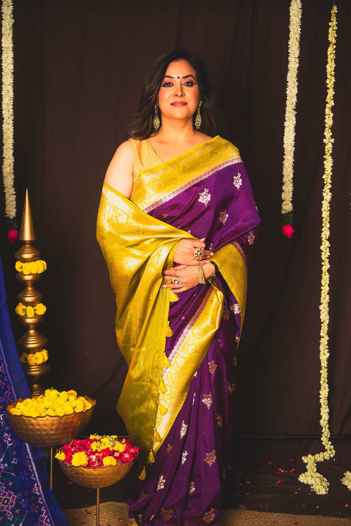 Traditional Banarasi Silk Saree Purple with Zari Work