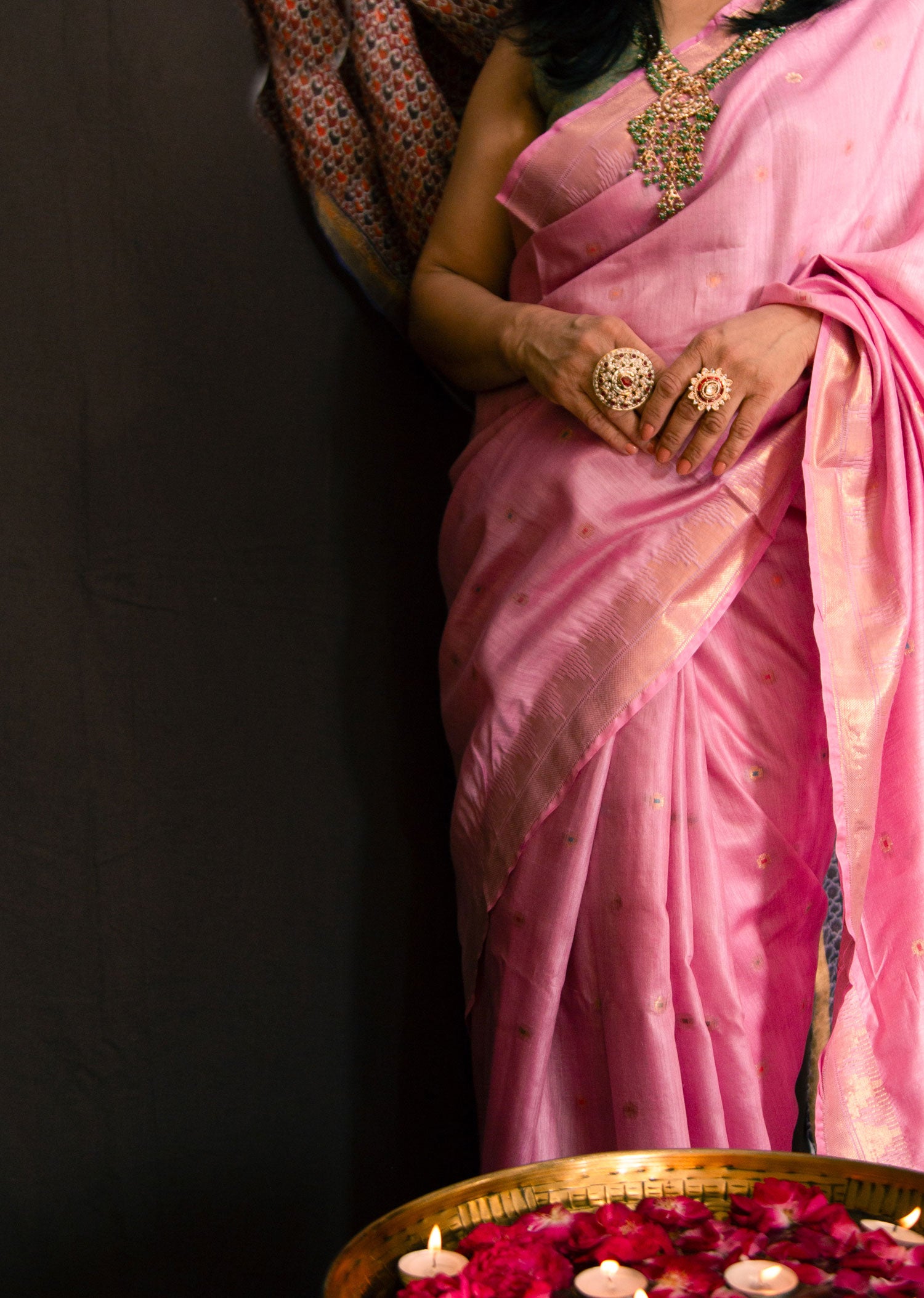 Handwoven Tassar Moonga Silk Saree in Pink