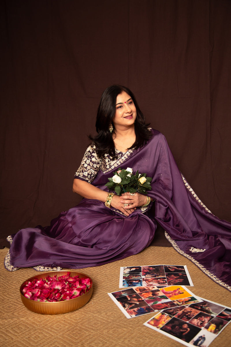 Party Wear Satin Silk Saree with Pre-Stitched Embroidered Blouse