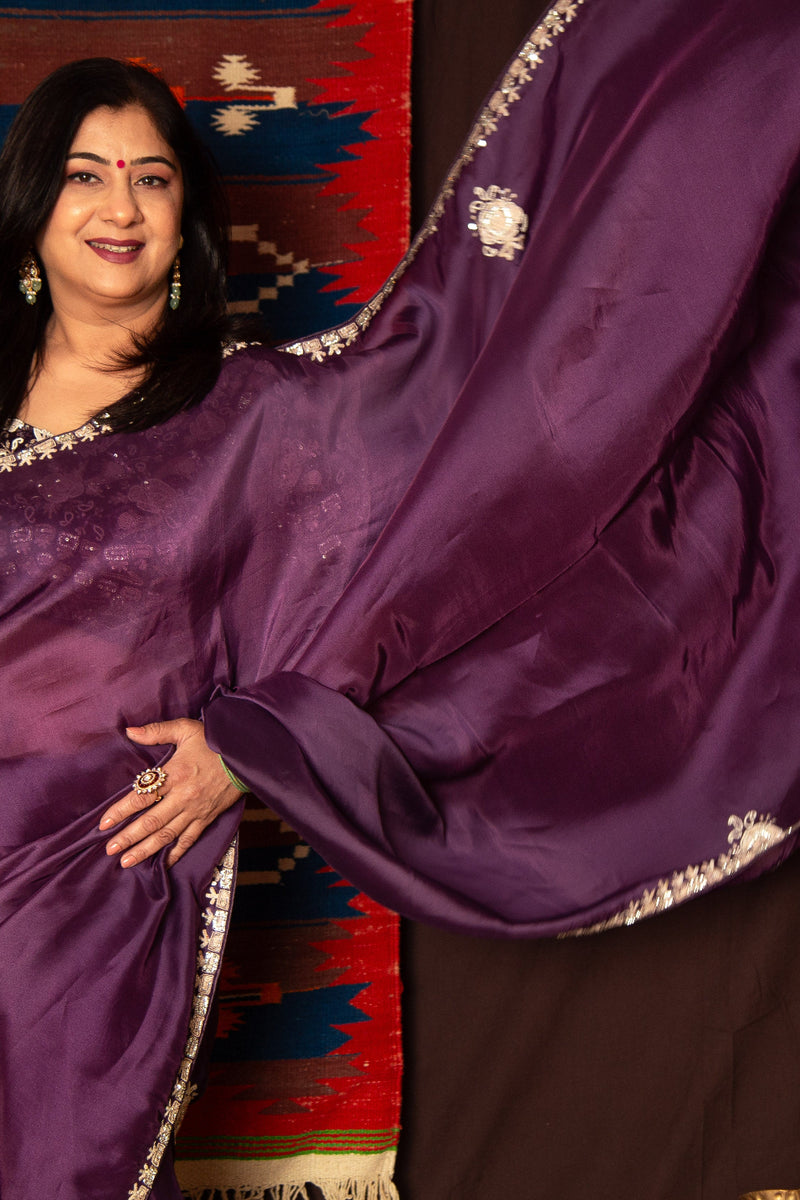 Glamorous Satin Silk Saree with Matching Ready Blouse