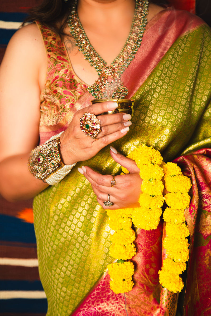 Designer Kanchi Silk Saree with Matching Blouse Piece