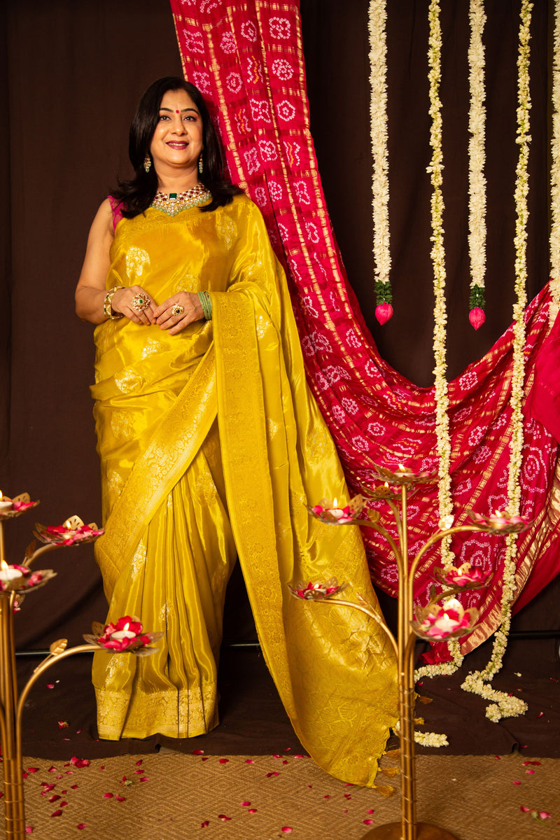 Elegant Chrome Yellow Crepe Silk Saree for Women