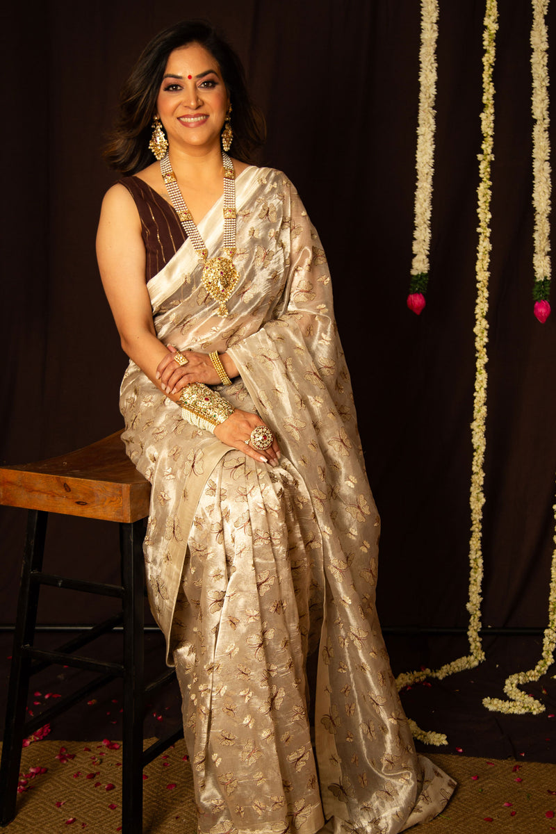 Tissue Silk Saree with Butterfly Motifs for Festive Wear