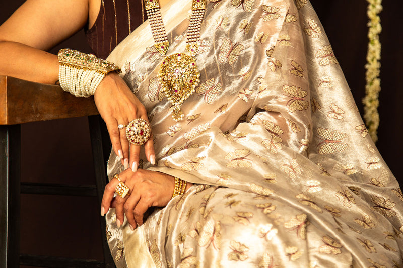 Luxurious Golden Tissue Saree with Matching Blouse