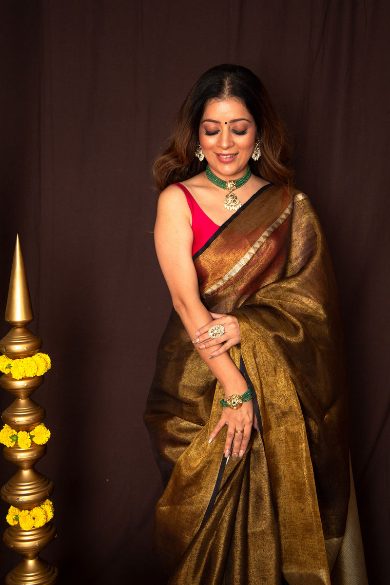 Traditional Festive Wear Linen Silk Saree