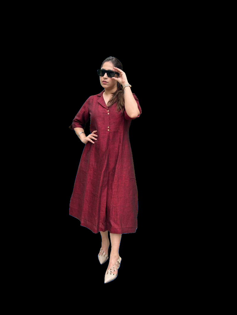 Cobalt Blue Linen Antifit Collared Dress/Kurta