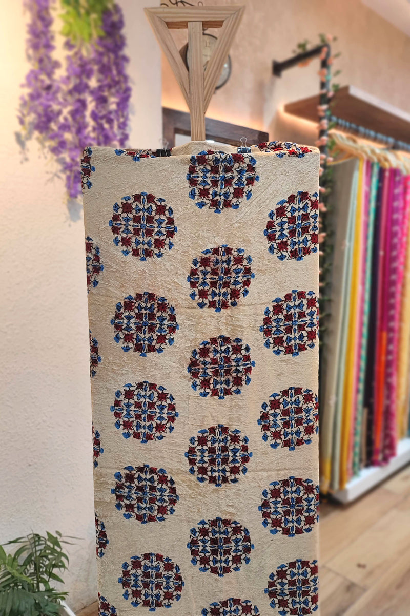 Cream Velvet Unstitched Suit Material with Mandala Motifs