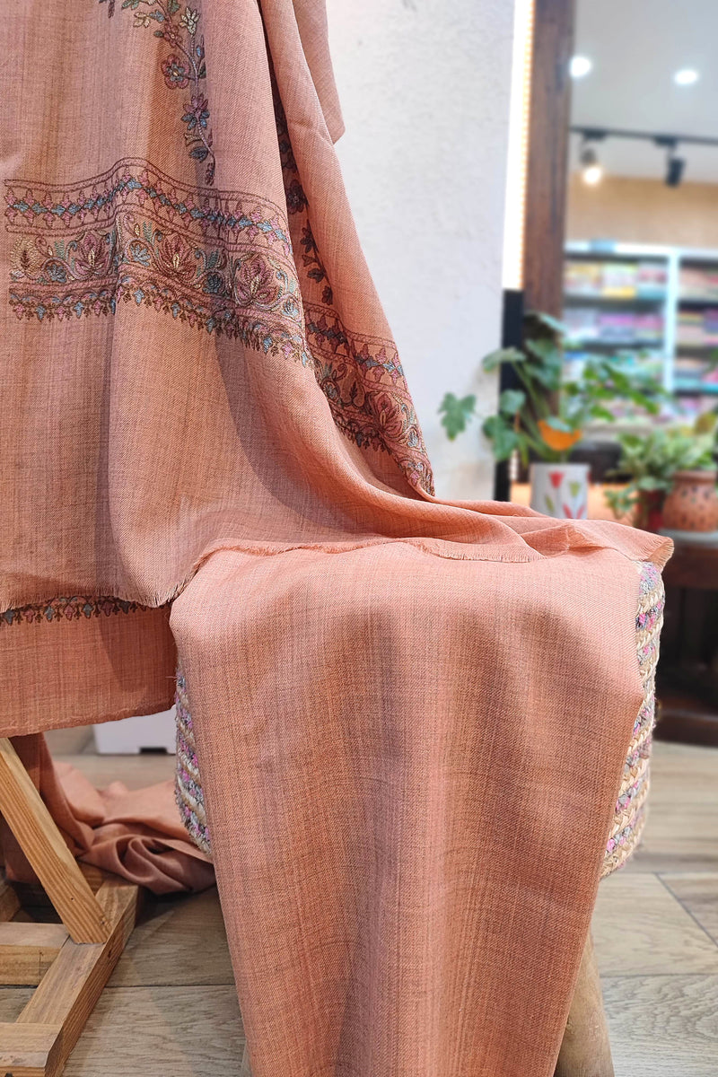 Dusty Rose Embroidered Woolen Suit | Floral Winter Dress Material