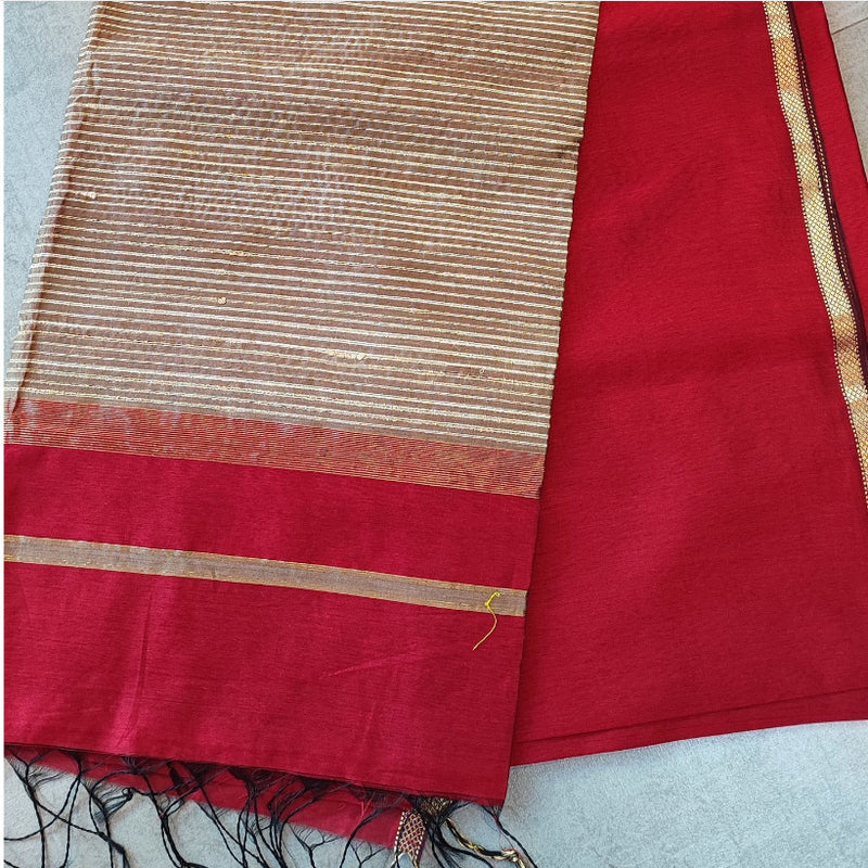 Red Maheshwari Silk Handcrafted Saree