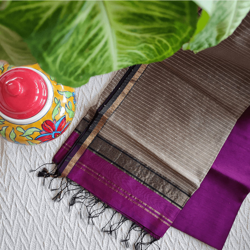 Cornflower Purple Premium Maheshwari Silk Saree with Thin Zari Border