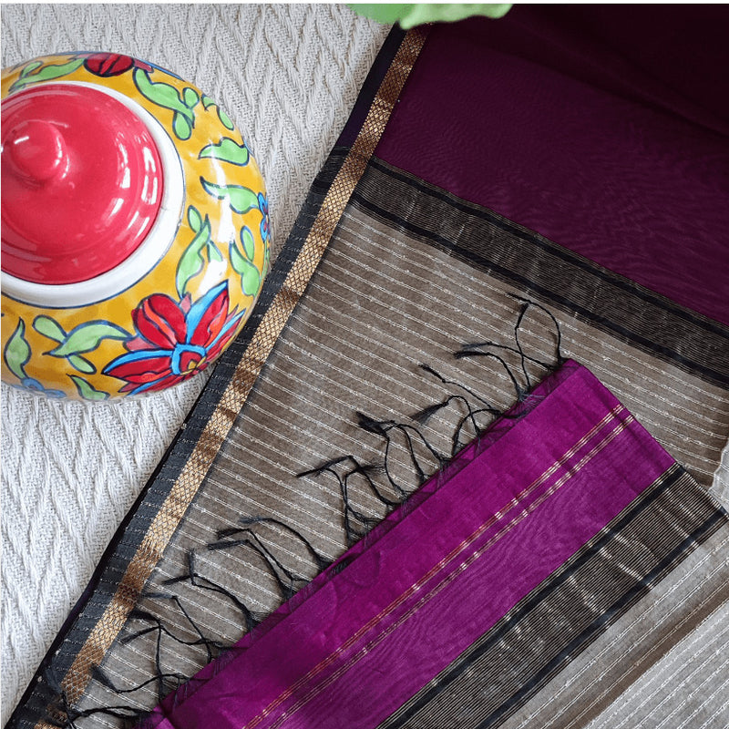 Cornflower Purple Premium Maheshwari Silk Saree with Thin Zari Border