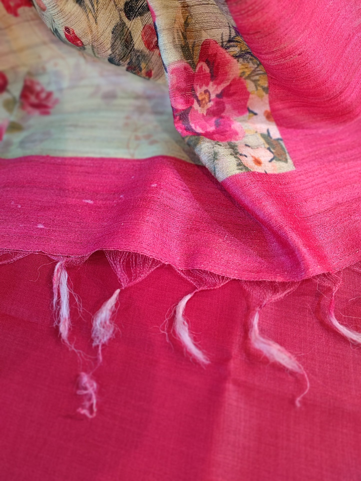 Pink and sage Green Tussar Gheecha Silk Suit With Dupatta
