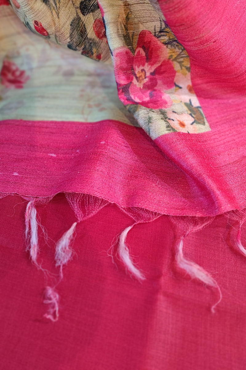 Pink and sage Green Tussar Gheecha Silk Suit With Dupatta