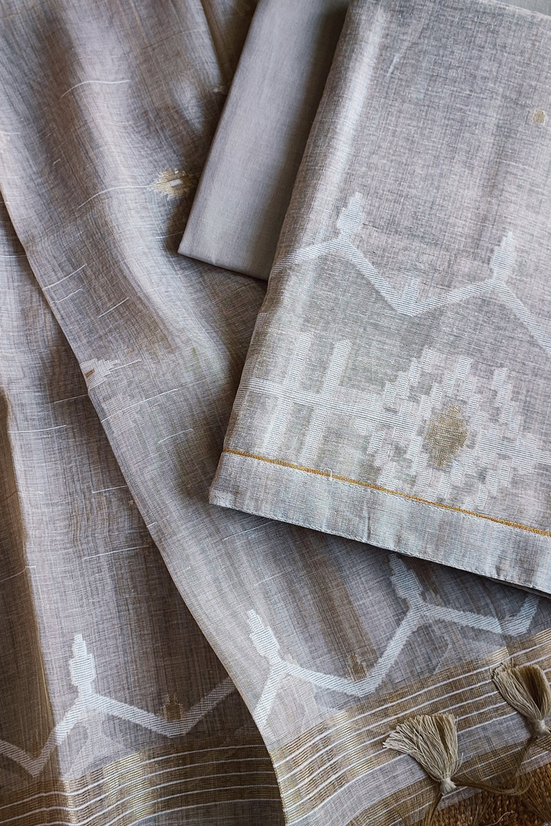 Beige Chanderi Silk by Resham Woven Jamdani Suit