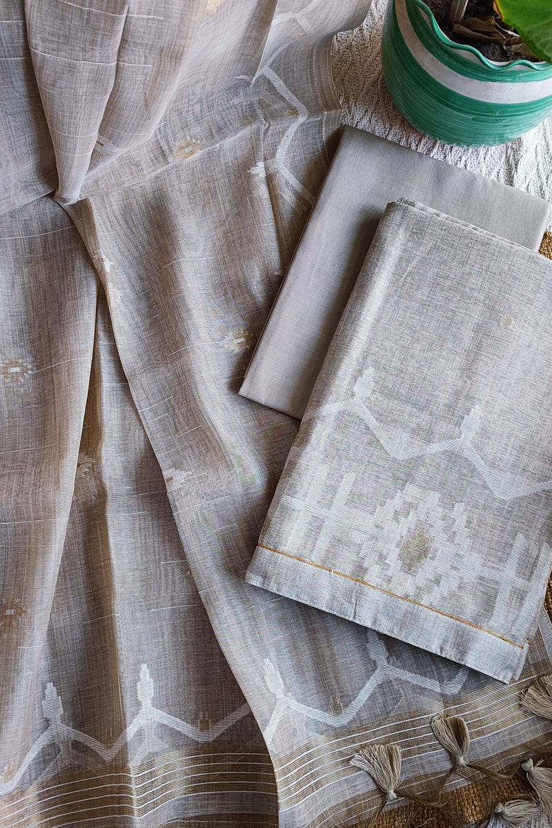 Beige Chanderi Silk by Resham Woven Jamdani Suit