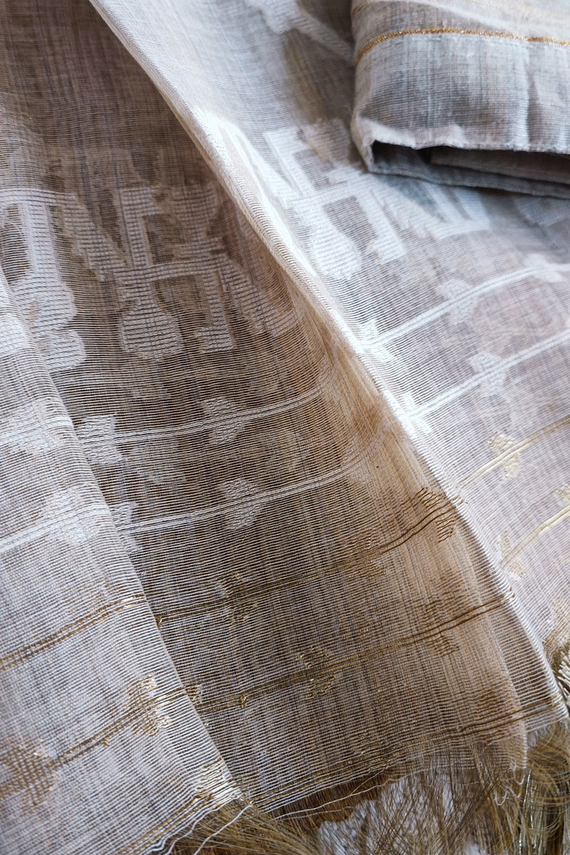 Beige Chanderi Silk by Resham Woven Jamdani Suit