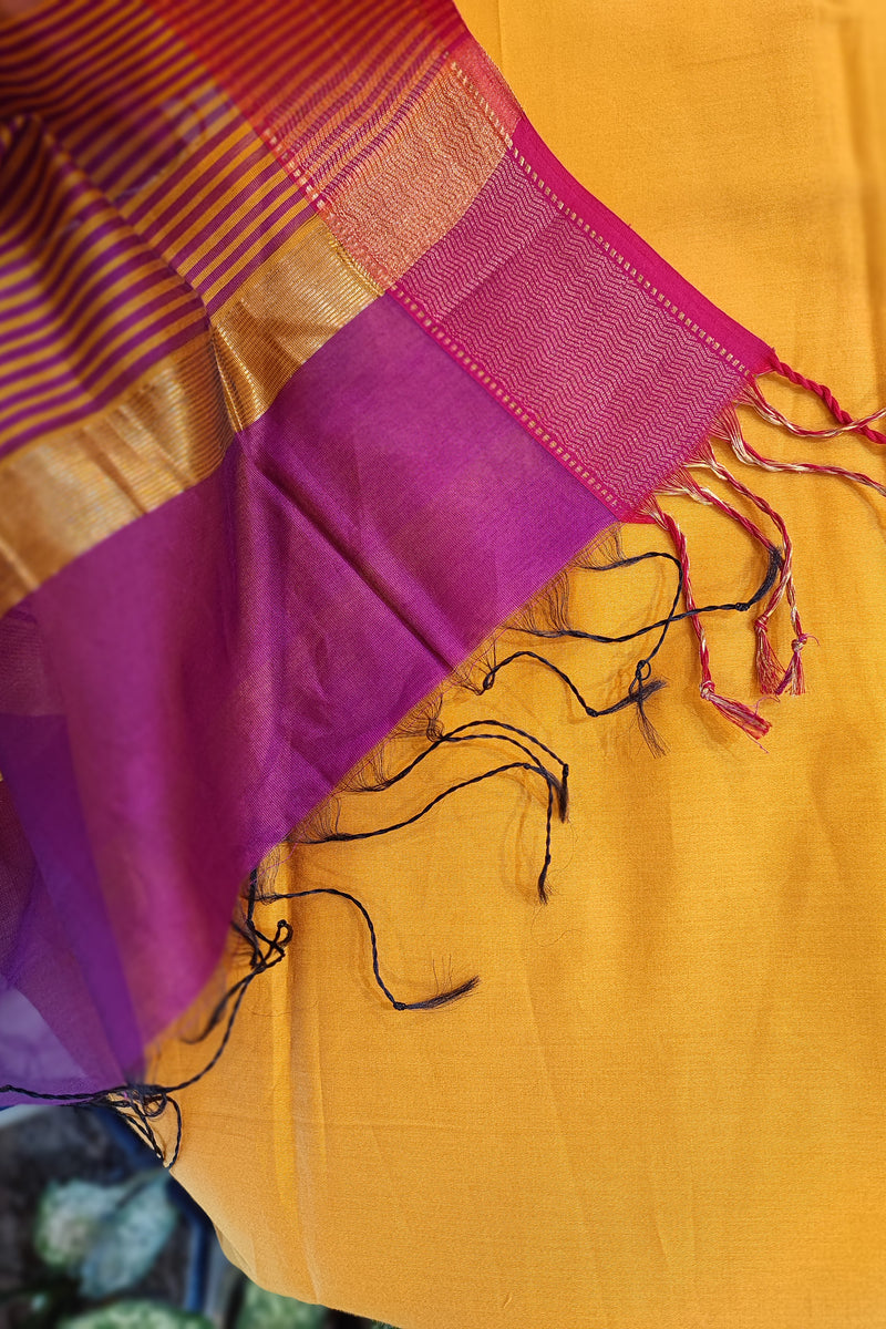 Purple & Mustard Maheshwari Silk Suit Set
