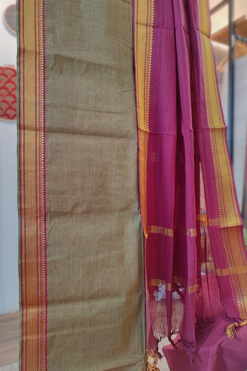 Tortialla Brown & Pink Maheshwari Cotton Suit Set