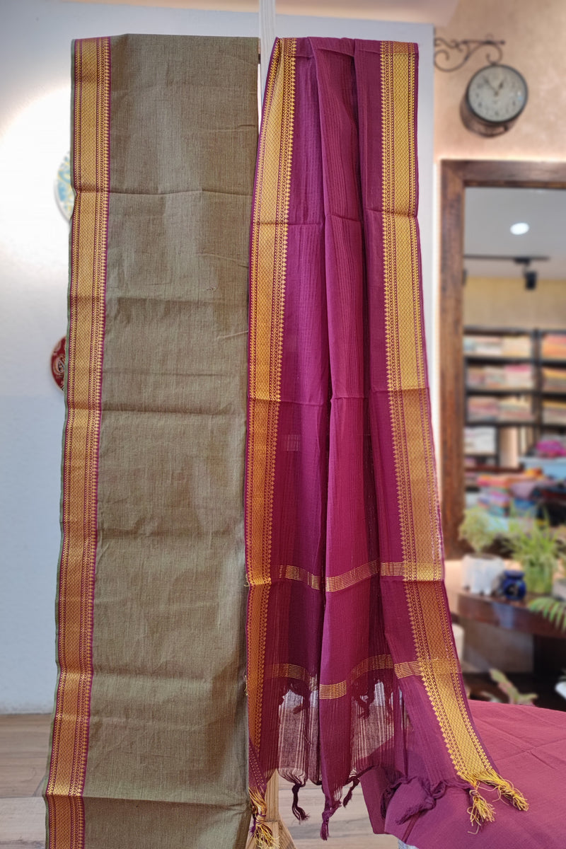 Tortialla Brown & Pink Maheshwari Cotton Suit Set