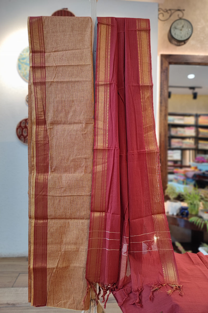 Sandstone & Persian Red Maheshwari Cotton Suit Set