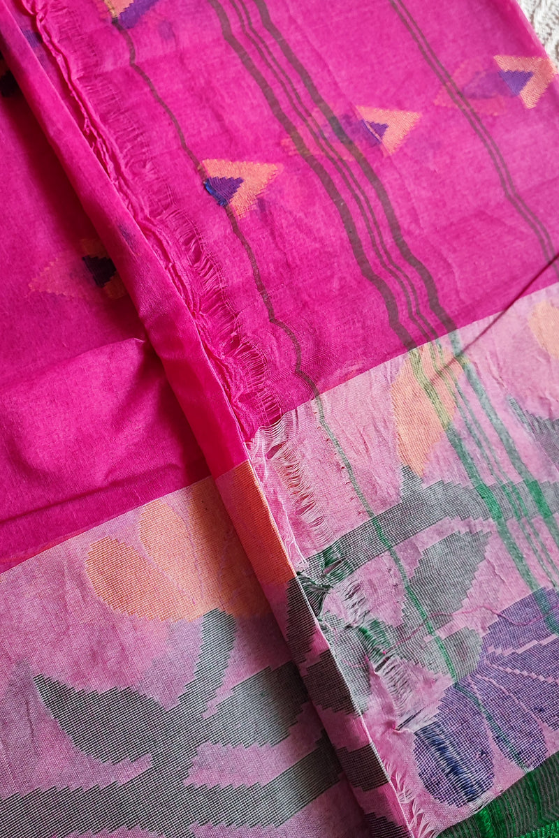 Magenta Pink Cotton Taant Saree