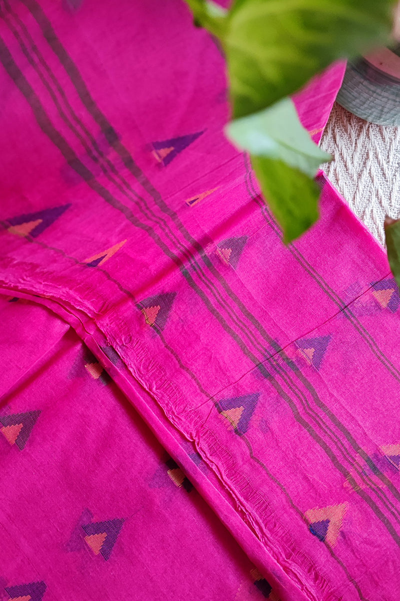 Magenta Pink Cotton Taant Saree