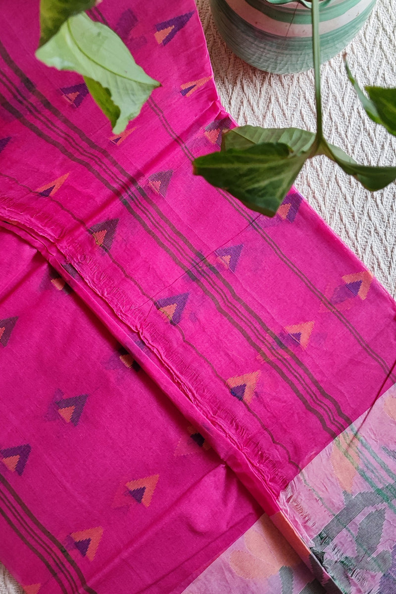 Magenta Pink Cotton Taant Saree