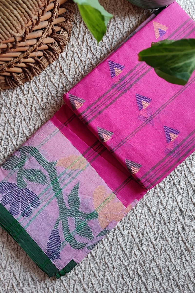 Magenta Pink Cotton Taant Saree