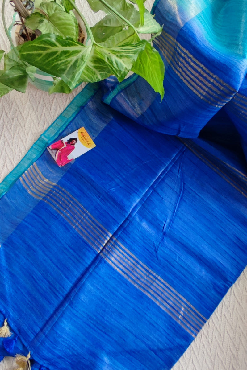 Cobalt and Arctic Blue Tassar Gheecha Silk Saree