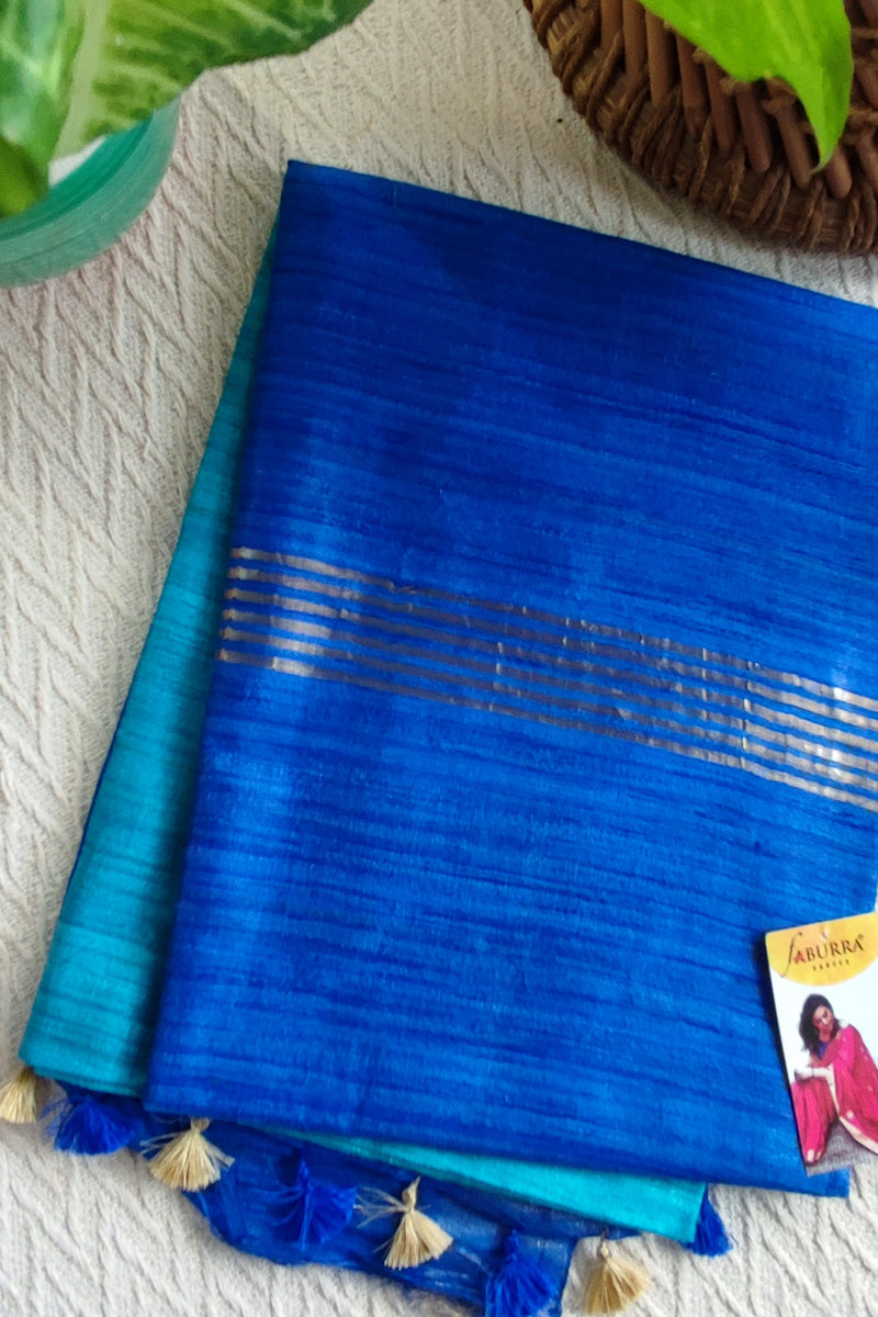 Cobalt and Arctic Blue Tassar Gheecha Silk Saree