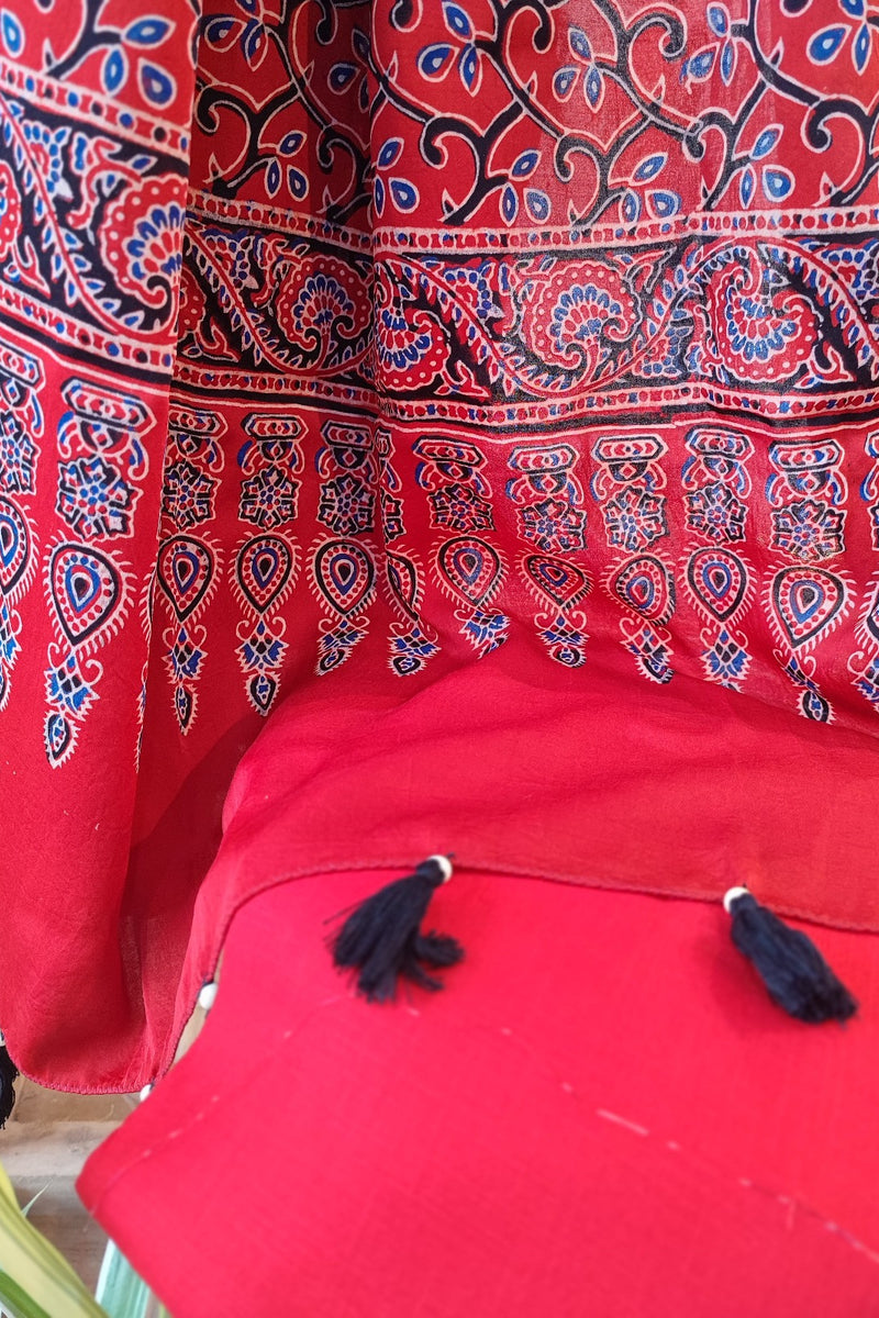 Rustic Red Premium Ajrakh Modal Silk Handblock Printed Suit Set