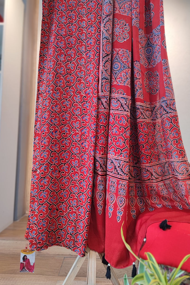 Rustic Red Premium Ajrakh Modal Silk Handblock Printed Suit Set