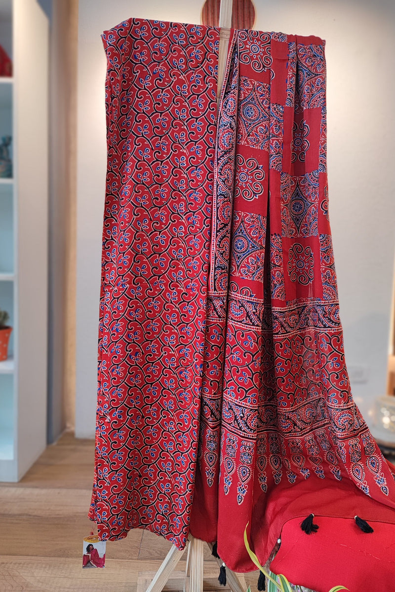 Rustic Red Premium Ajrakh Modal Silk Handblock Printed Suit Set