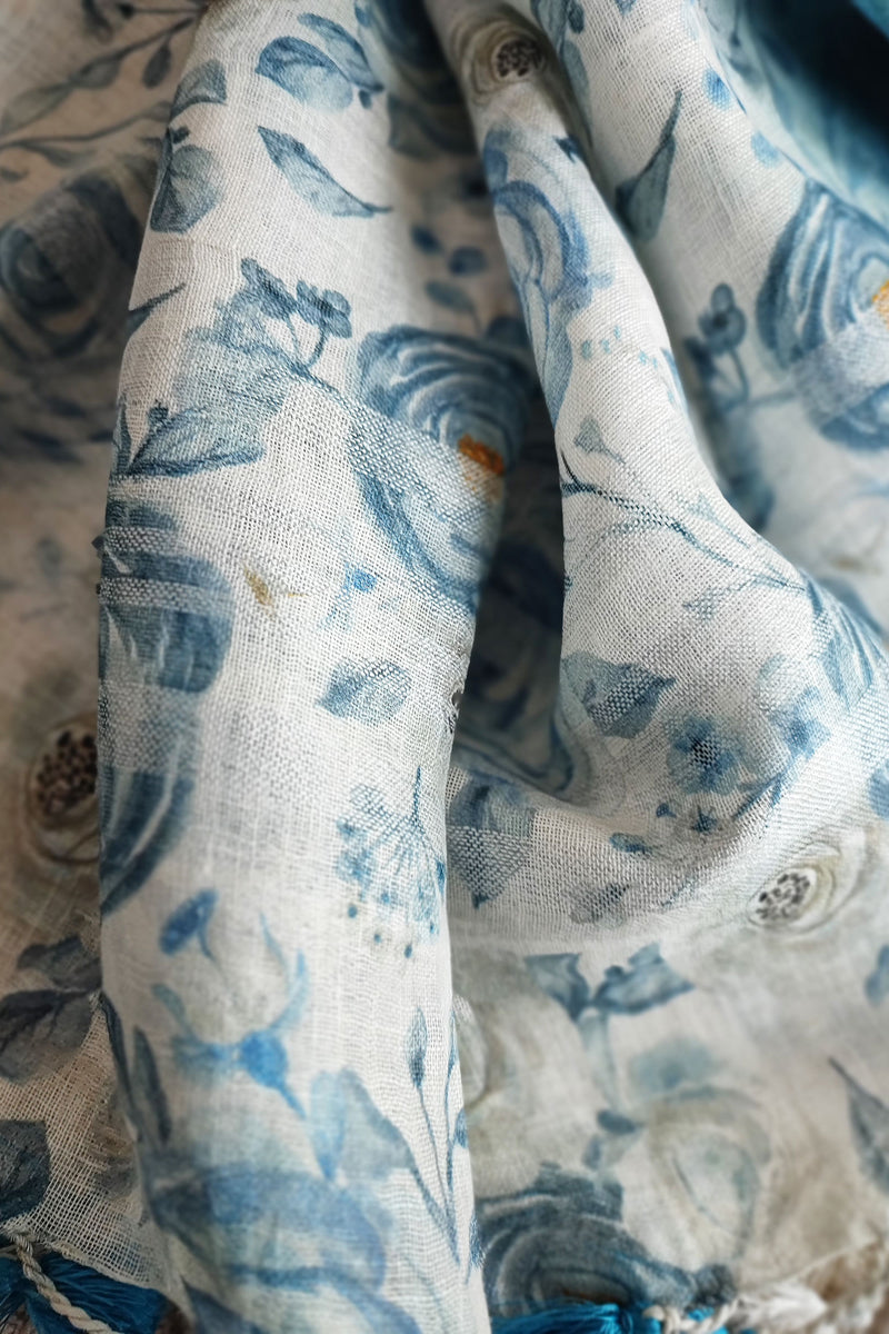 Sky Blue Monochromatic Cotton Kurta with Digital Print Floral Linen Dupatta (Variation 4)