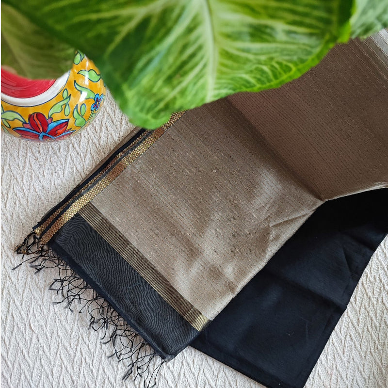 Black Maheshwari Silk Saree with Golden Details