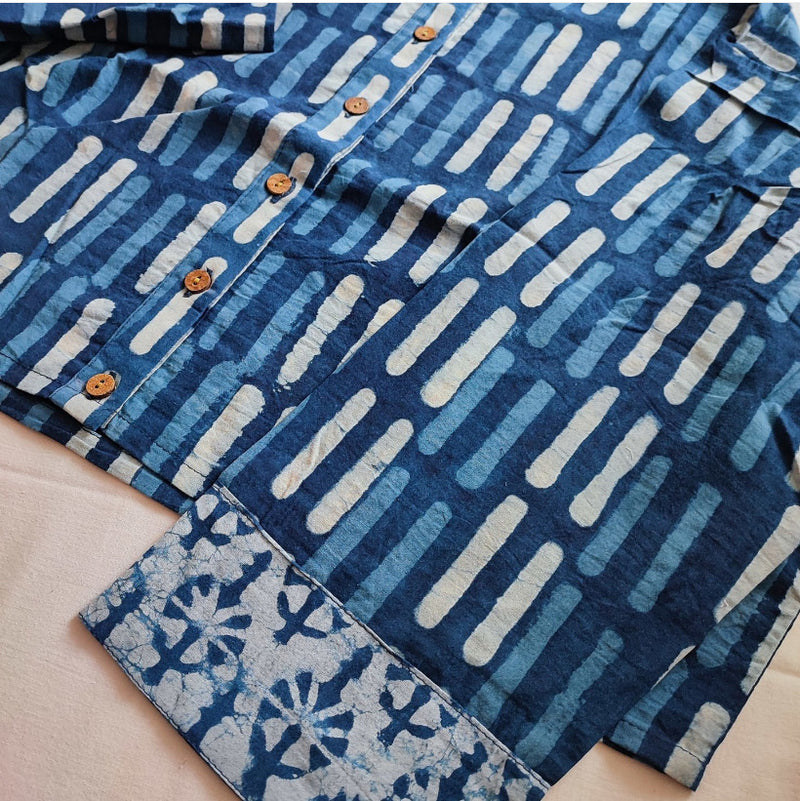 Indigo Blue Pure Cotton Handblock Printed Contemporary Blouse/Crop Top